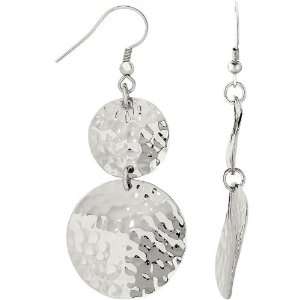   Stainless Steel Pair Polished Hamm Ered Circle Drop Earring: Jewelry