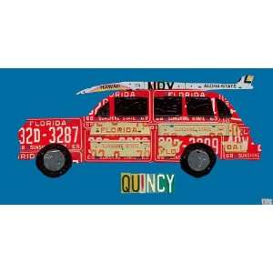 Oopsy daisy License Plate Woody with Surfboard Wall Art 36x18:  
