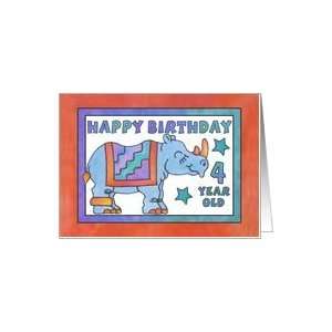    Rhino Baby Blue, Happy Birthday 4 yr old Card: Toys & Games