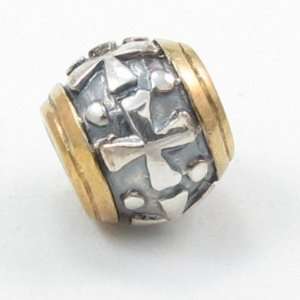) Gold Plated Silver Cross Solid Silver European Bead 