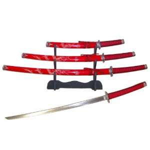  4 Pc Traditional Samurai Style Sword Set with Dragon 