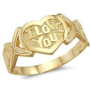   14k Yellow Gold I Love You Heart XOX Hugs n Kisses Ring: Jewelry