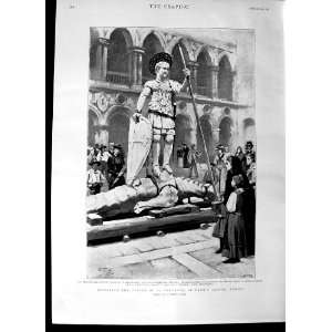  1892 Statue Theodore St. Marks Square Venice Old Print 