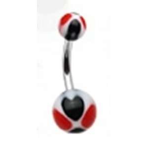  Navel Ring with Black and Red Uv Heart Print Balls 