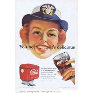  1952 Coke you bet its delicious Naval Lady Vintage Ad 