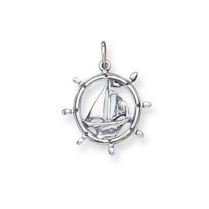   Sterling Silver Antiqued Sailboat in Wheel Charm   JewelryWeb Jewelry