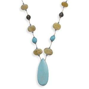 16+2 Extension Yellow Opal, Dyed Magnesite and Smoky Quartz Necklace