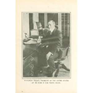  1913 Print President Woodrow Wilson Seated At White House 
