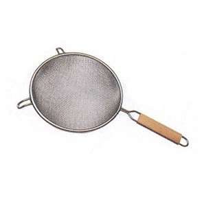  Double Fine Mesh Strainer With Flat Wooden Handle   8 