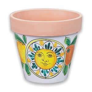  Handmade Medium Flowerpot with Sun and Fruit From Italy 