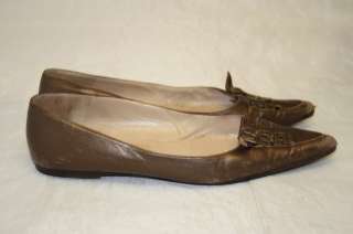 MANOLO BLAHNIK WOMENS 38.5 8.5 WELL WORN BRONZE LEATHER BALLET FLATS 