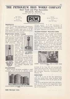 1929 Petroleum Iron Works Co Sharon PA Ad: Steel Tanks  