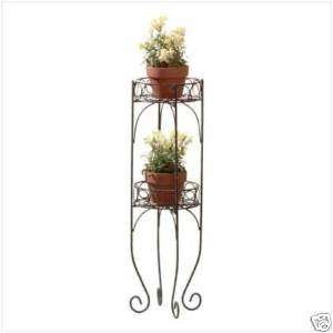 Green Verdigris Finish Metal Two Tiered Plant Stand  