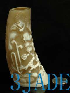 Natural Yak Horn Carving Pine Tree & Bird Cup  