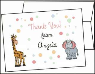 Personalized ZOO ANIMAL BABY SHOWER Thank You Note Card  