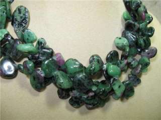 RUBY IN ZOISITE CHUNKY THREE STRAND NUGGET GEMSTONE STERLING SILVER 