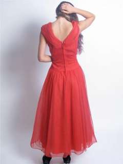 VTG 05S RED CHIFFON TULLE FORMAL PARTY GOWN MAXI DRESS M L  