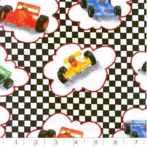  45 Wide Flannel Race Cars Black & White Checkered Fabric 