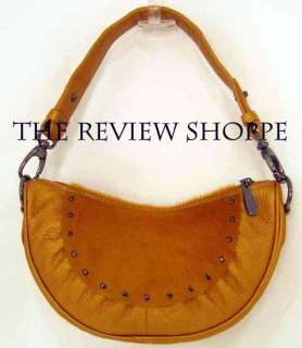 Berge Small Studded Faux Pony Hair Leather Hobo Purse Bag Butterscotch 