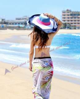 Colorful Striped Hats Cute Girls Lady Summer Beach Wide Brim Straw 