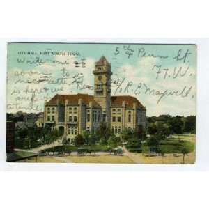  City Hall Postcard Fort Worth Texas 1909 Curt Teich 