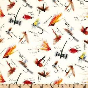   Sports Fishing Flies Multi Fabric By The Yard Arts, Crafts & Sewing