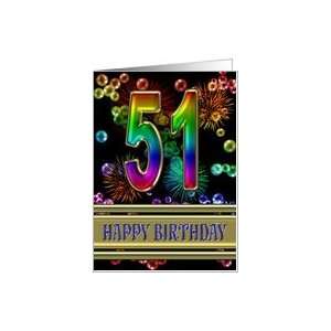  51st Birthday with fireworks and rainbow bubbles Card 