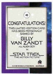 STAR TREK COMPLETE MOVIES  #A5  BILLY VAN ZANDT^^^**  