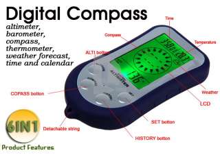   barometer, compass, thermometer, weather forecast, time and calendar