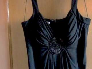 NWOT LONDON TIMES Black V Neck Pleated Cocktail Dress Beaded Size 12 