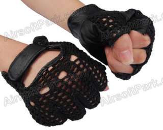 Tactical Combat Non slip Half Finger Leather Knit Gloves Black  