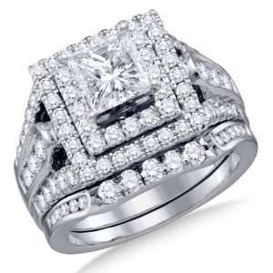  Size 4.5   14K White Gold Large Diamond Halo Ladies Bridal 