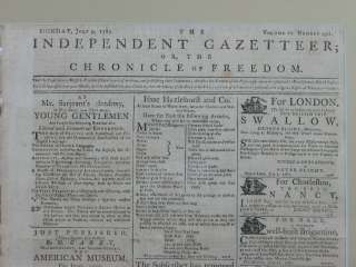 Framed Antique Newspaper Independent Gazetteer 1787  