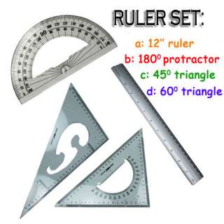 Combination SET PRO 12 Ruler 180 Degree Protractor 45 & 60 Degree 
