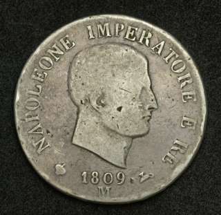 1809, Italy (Kingdom of Napoleon). Silver 5 Lire Coin. VF/VF+  