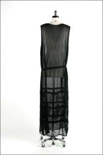 stunning vintage 1920 s dress sheer black silk crepe chiffon dropped 