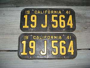 1941 41 CALIFORNIA CA LICENSE PLATE PAIR YOM DMV CLEAR  