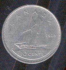 Canada 1973   10 Cent Dime Coin   Queen Elizabeth II and Bluenose 