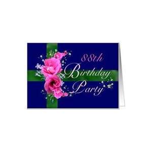  88th Birthday Party Invitations Pink Flower Bouquet Card 