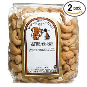 Bergin Nut Company Cashew Jumbo, Roasted Salted, 16 Ounce Bags (Pack 