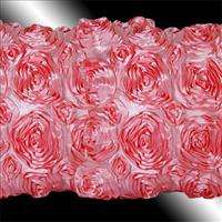 BABY PINK 3D RAISED RIBBON ROSE THROW PILLOW CASES 16  