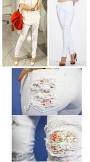FLOWER LACE RIPPED skinny jeans WHITE 2526272829  