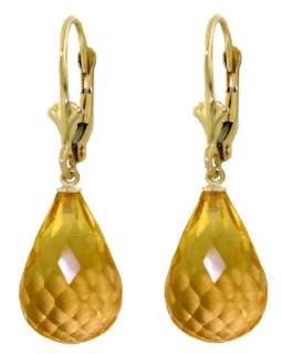   Briolette Gemstones Dangles Lever Back Earrings 14K. Yellow Gold