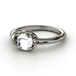  Hercules Knot Ring, Round Rock Crystal 14K White Gold Ring 