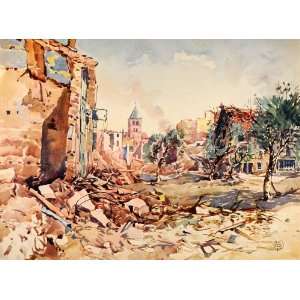   World War II City Village German   Original Color Print Home