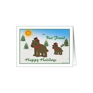   Friend / Whimsical Brown Bears / Winter Christmas Scene Card Health