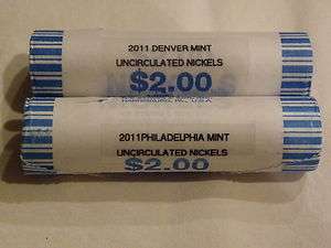 2011 P & D UNC JEFFERSON NICKELS 2 ROLLS LOW MINTAGE GREAT COINS 