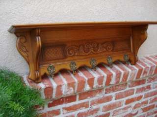 Antique French Carved Oak Wall Shelf Coat Plate Hat Rack Bookshelf 
