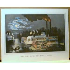  Wooding up on the Mississippi by Currier & Ives 15x11 