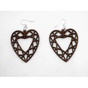  Brown Guarded Heart Wooden Earrings: GTJ: Jewelry
